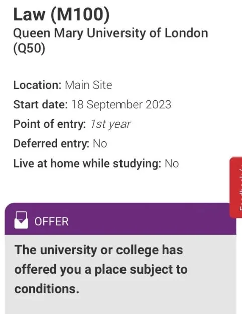 Queen Mary University Offer