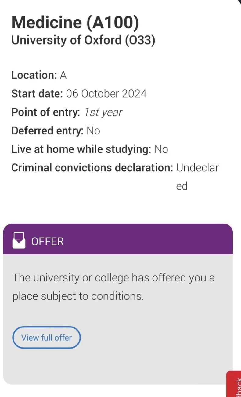 Oxford University Offer